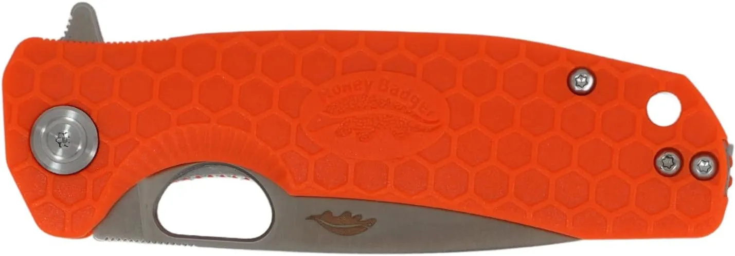 Honey Badger Medium Pocket Knife EDC Drop Point Folding Utility Knife 3.2" Steel Blade Reversible Pocket Clip - (2.9oz) Drop Point Medium Orange D2 HB1060