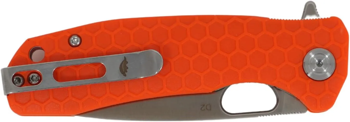 Honey Badger Medium Pocket Knife EDC Drop Point Folding Utility Knife 3.2" Steel Blade Reversible Pocket Clip - (2.9oz) Drop Point Medium Orange D2 HB1060