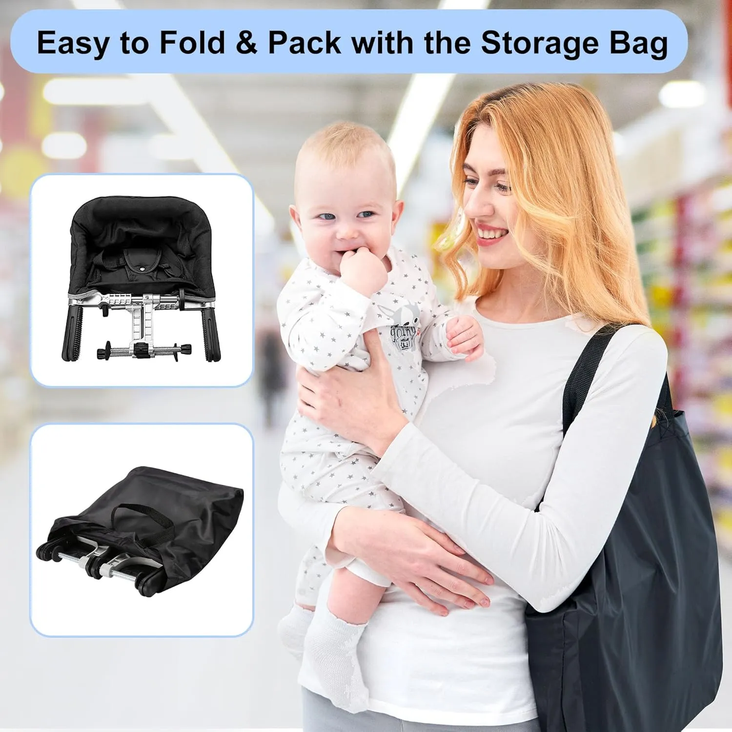 Hook on Chair, Portable Clip on High Chair Use at Most Tables, Table Attached high Chair with Carry Bag, Fast Table Chair Travel Feeding Seat for Baby & Toddlers (Black)