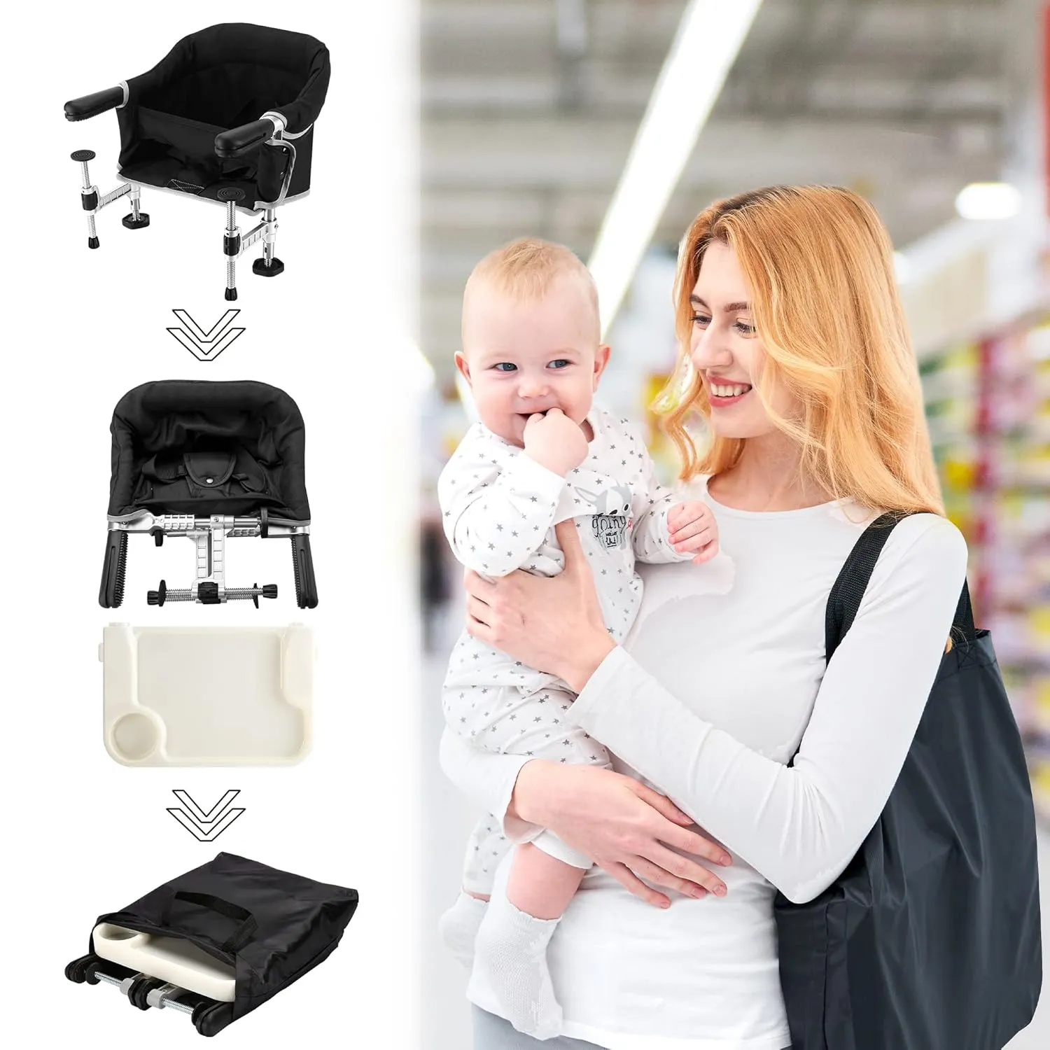 Hook on Chair with Removable Dining Tray, Portable Clip on High Chair Use at Most Tables, Table Attached high Chair with Carry Bag, Fast Table Chair Travel Feeding Seat for Baby & Toddlers (Brown)
