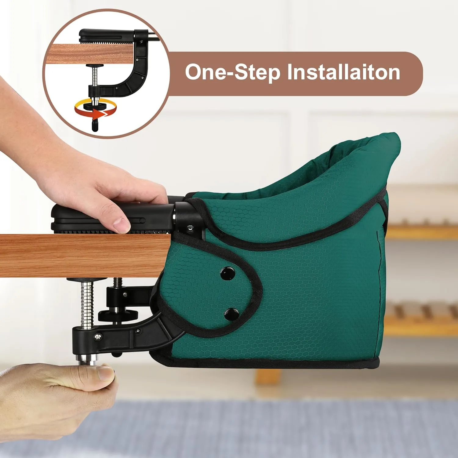 Hook On Chair with Removable Dining Tray, Portable Table High Chair, Folding Compact Baby Seat with Storage Bag for Indoor/Outdoor,Dark Green