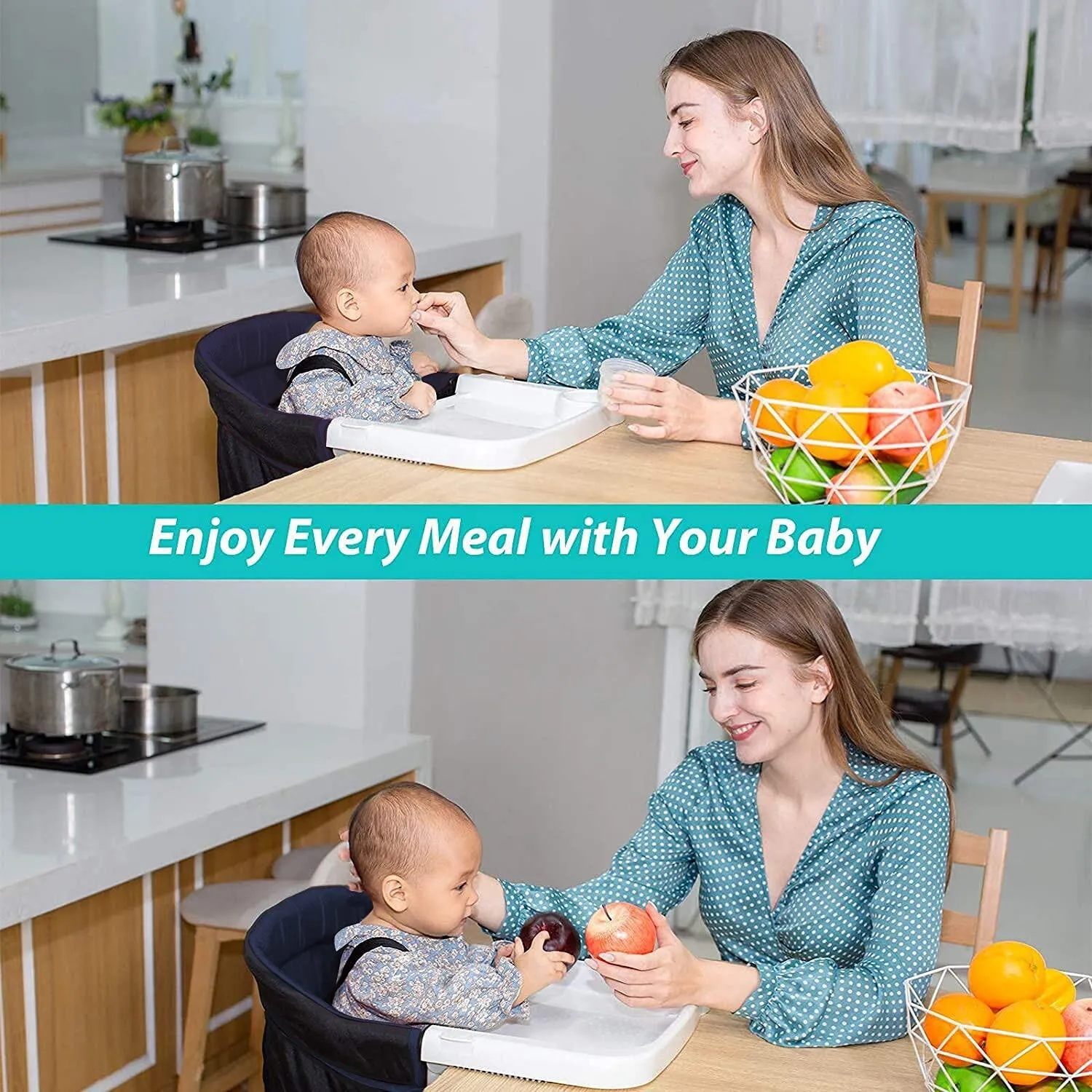 Hook On High Chair with Tray, Fast Table Chair for Baby Toddler, Portable Feeding Seat Attaches to Table, Washable for Travel Outside