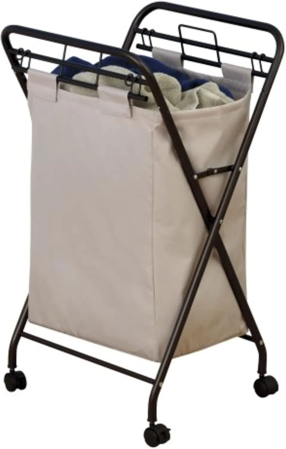 Household Essentials 7172 Rolling Laundry Hamper with Heavy-Duty Canvas Bag | Antique Bronze Frame