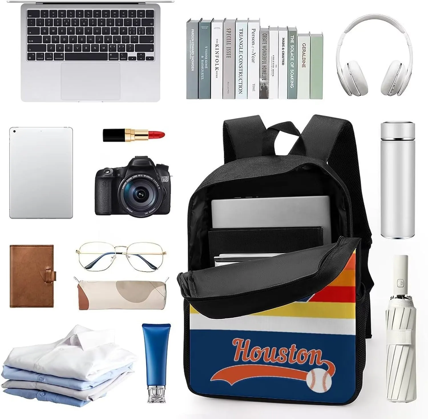 Houston Personalized Shoulder Backpack,Baseball Sports Backpack,Suitable For School And Outdoor Use,Custom Name And Number,Gift For Sport Fans.