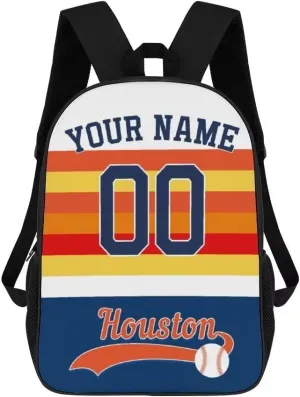 Houston Personalized Shoulder Backpack,Baseball Sports Backpack,Suitable For School And Outdoor Use,Custom Name And Number,Gift For Sport Fans.