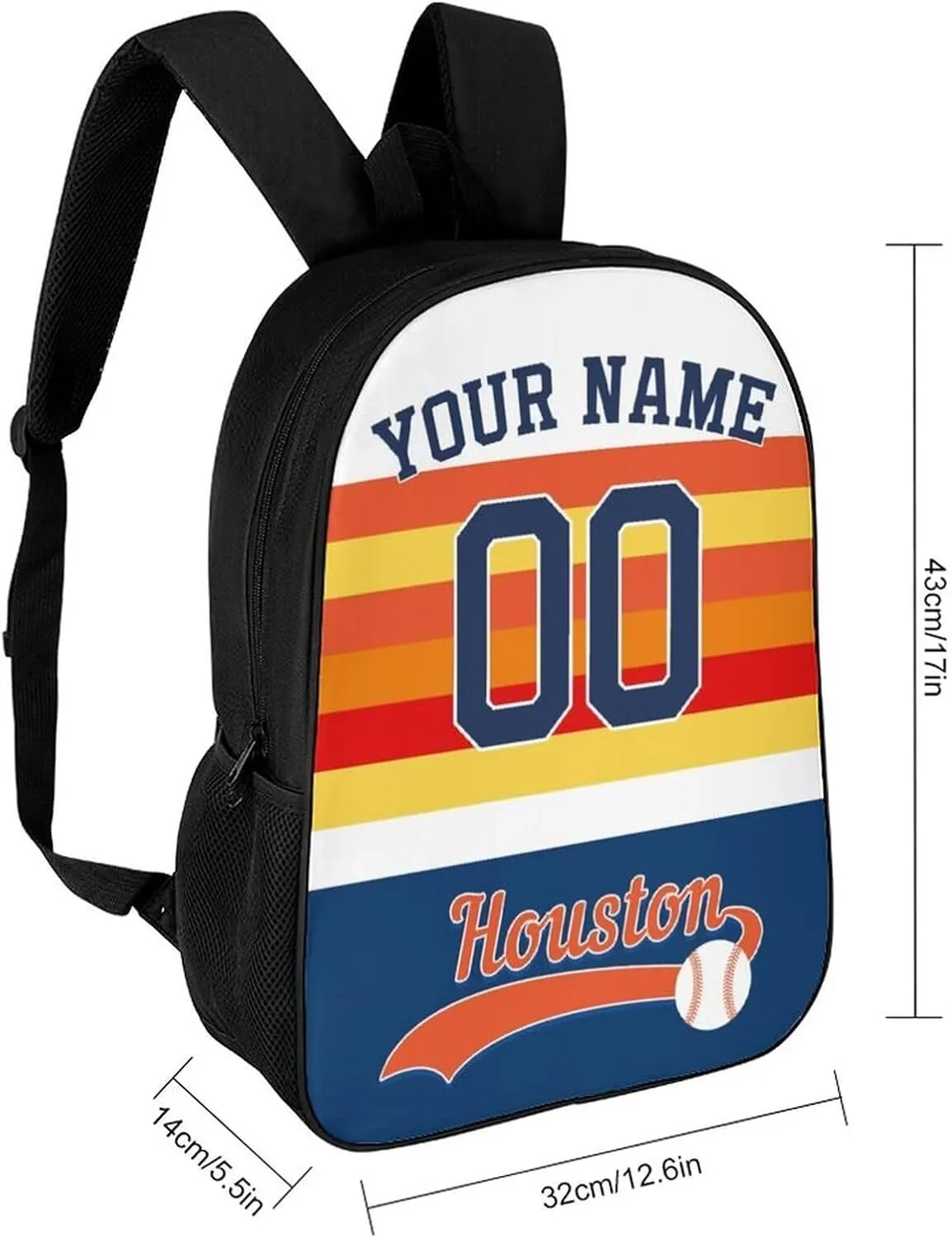 Houston Personalized Shoulder Backpack,Baseball Sports Backpack,Suitable For School And Outdoor Use,Custom Name And Number,Gift For Sport Fans.