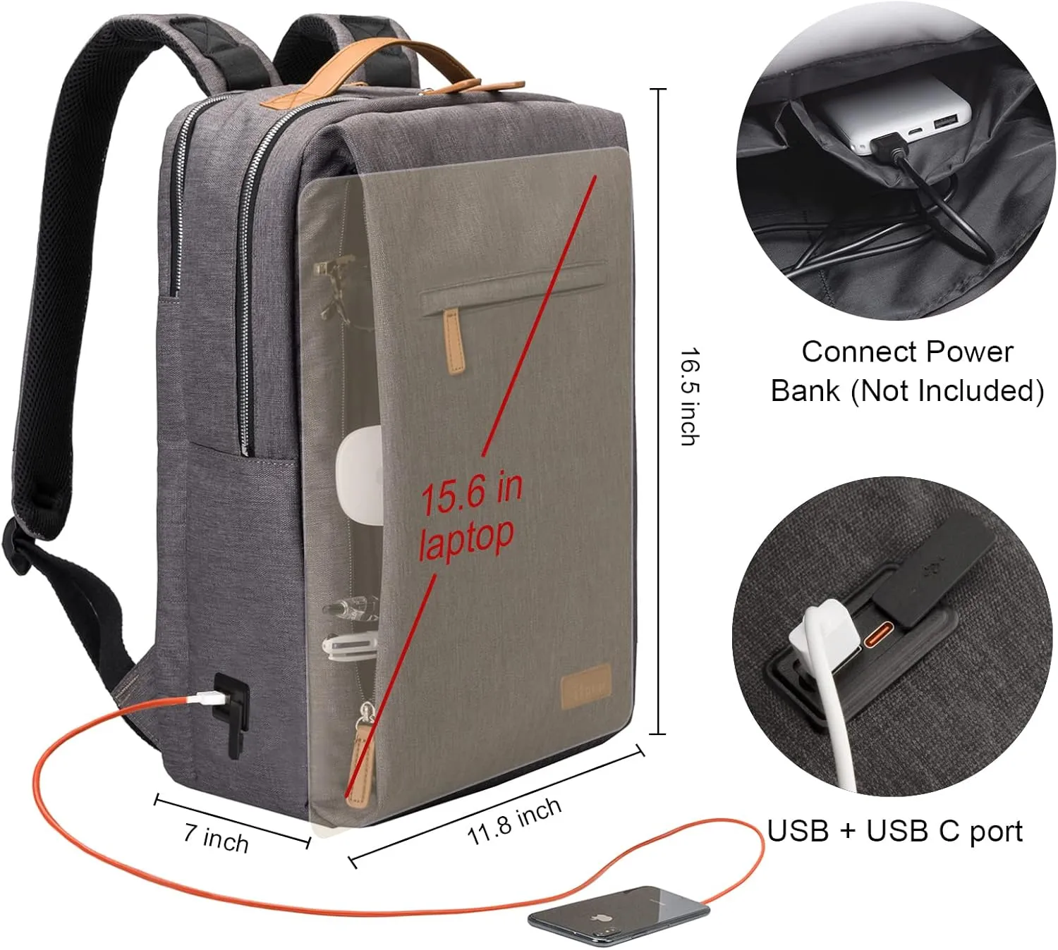 Hp hope Laptop Backpack for Women, 15.6 Inch Work Backpack with USB Port, Water Resistant Backpack for Travel, College, Commuter, Business