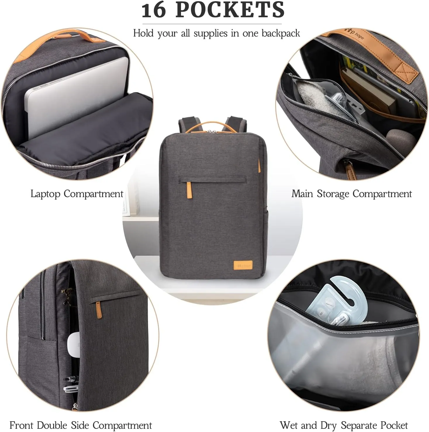 Hp hope Laptop Backpack for Women, 15.6 Inch Work Backpack with USB Port, Water Resistant Backpack for Travel, College, Commuter, Business