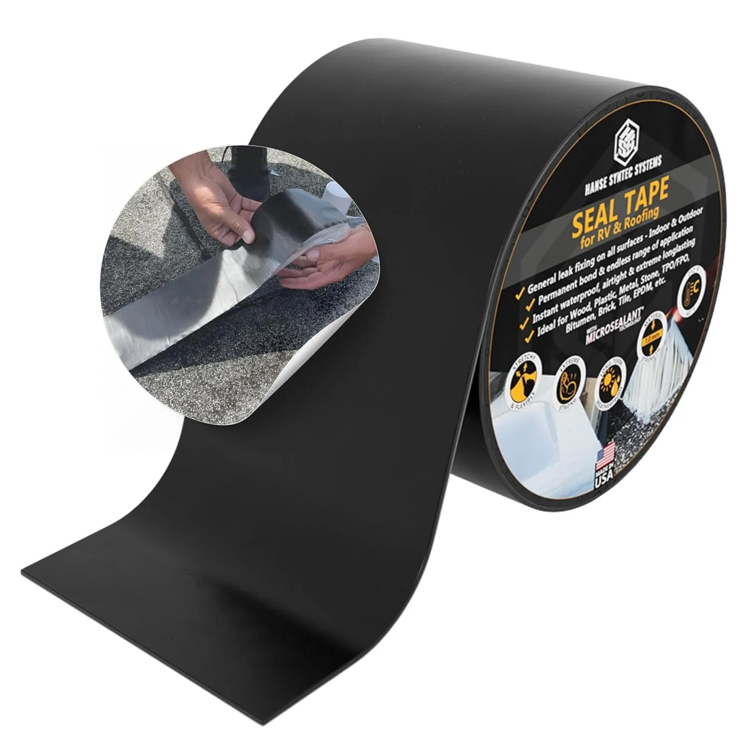 HSS Sealant Tape MicroSealant® (2" x25ft. Black) – Roof & RV Repair | Waterproof Tape, UV & Weatherproof | US-Quality | Strong Waterproof Bonding Adhesive