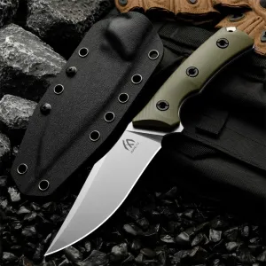 HUANG FU Fixed Blade Outdoor Knife, 10.23 inches, S35VN Steel, Glass Reinforced Nylon Handle, with Sheath, for Camping, Hiking (White Blade)