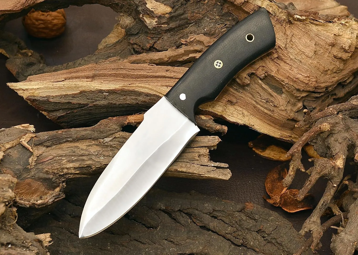 Hunting Knife 1075 Carbon Steel and Micarta Handle - Fixed Blade Made Camping Knives - Bushcraft Knife - Survival Knives with Leather Sheath