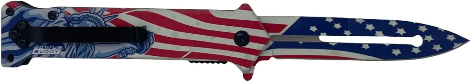 Hunting Knife - American Patriotic Camping Knife - America Folding Pocket Knife - 420 Stainless Steel With Cool Design & American Flag Knives Artwork For Collectors & Enthusiasts
