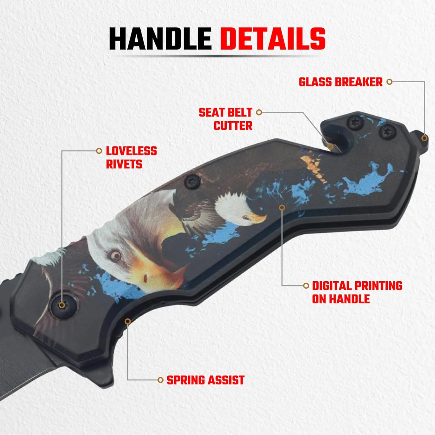 Hunting Knife - American Patriotic Camping Knife - America Folding Pocket Knife - 420 Stainless Steel With Cool Design & American Flag Knives Artwork For Collectors & Enthusiasts