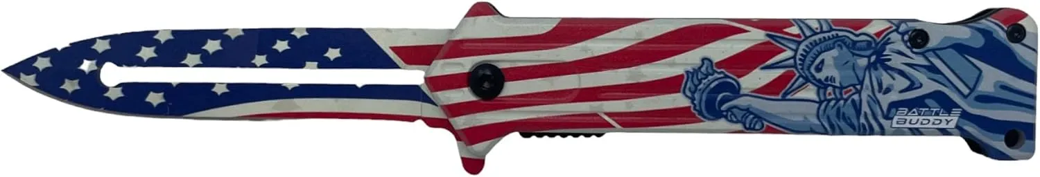 Hunting Knife - American Patriotic Camping Knife - America Folding Pocket Knife - 420 Stainless Steel With Cool Design & American Flag Knives Artwork For Collectors & Enthusiasts