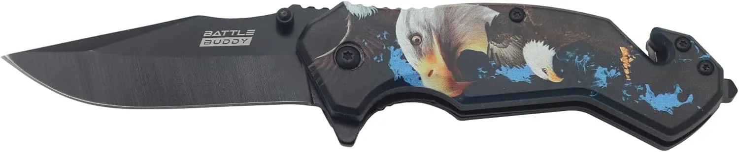 Hunting Knife - American Patriotic Camping Knife - America Folding Pocket Knife - 420 Stainless Steel With Cool Design & American Flag Knives Artwork For Collectors & Enthusiasts