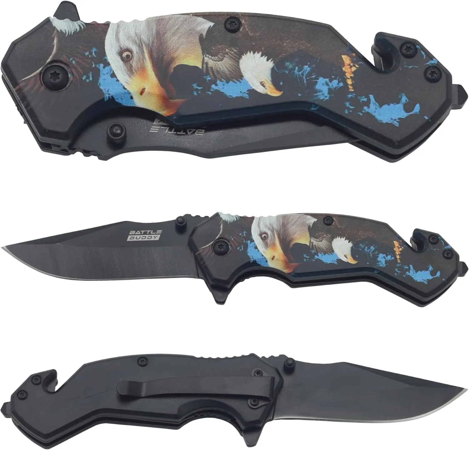 Hunting Knife - American Patriotic Camping Knife - America Folding Pocket Knife - 420 Stainless Steel With Cool Design & American Flag Knives Artwork For Collectors & Enthusiasts