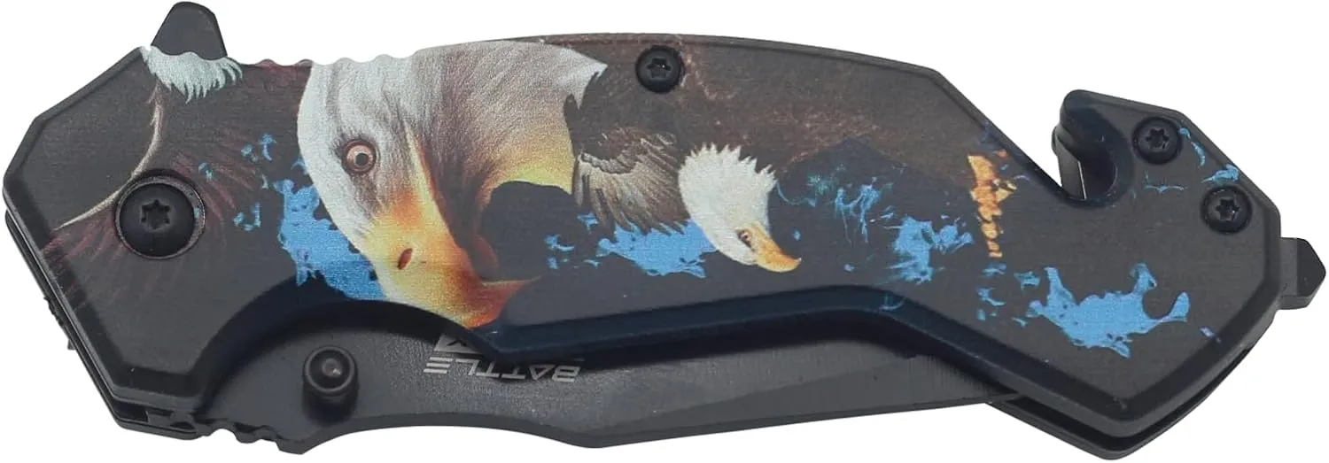 Hunting Knife - American Patriotic Camping Knife - America Folding Pocket Knife - 420 Stainless Steel With Cool Design & American Flag Knives Artwork For Collectors & Enthusiasts