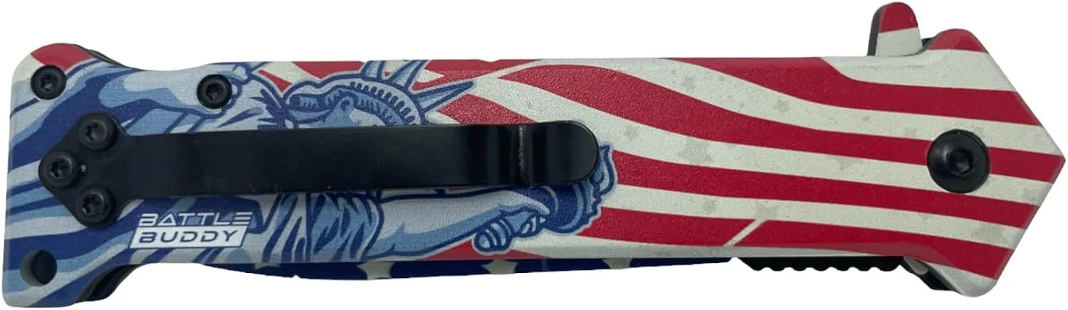 Hunting Knife - American Patriotic Camping Knife - America Folding Pocket Knife - 420 Stainless Steel With Cool Design & American Flag Knives Artwork For Collectors & Enthusiasts