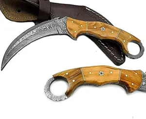 Hunting Knife Olive Wood 8.2'' Fixed Blade Custom Handmade Damascus Steel Hunting Knife with Sheath Fixed Blade Knives for Men Knife