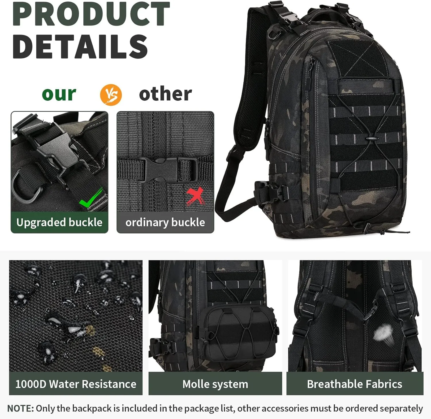 HUNTVP Military MOLLE Backpack Hunting Rucksack Gear Tactical Backpck Assault Pack Can Attach with the Vest and Belt