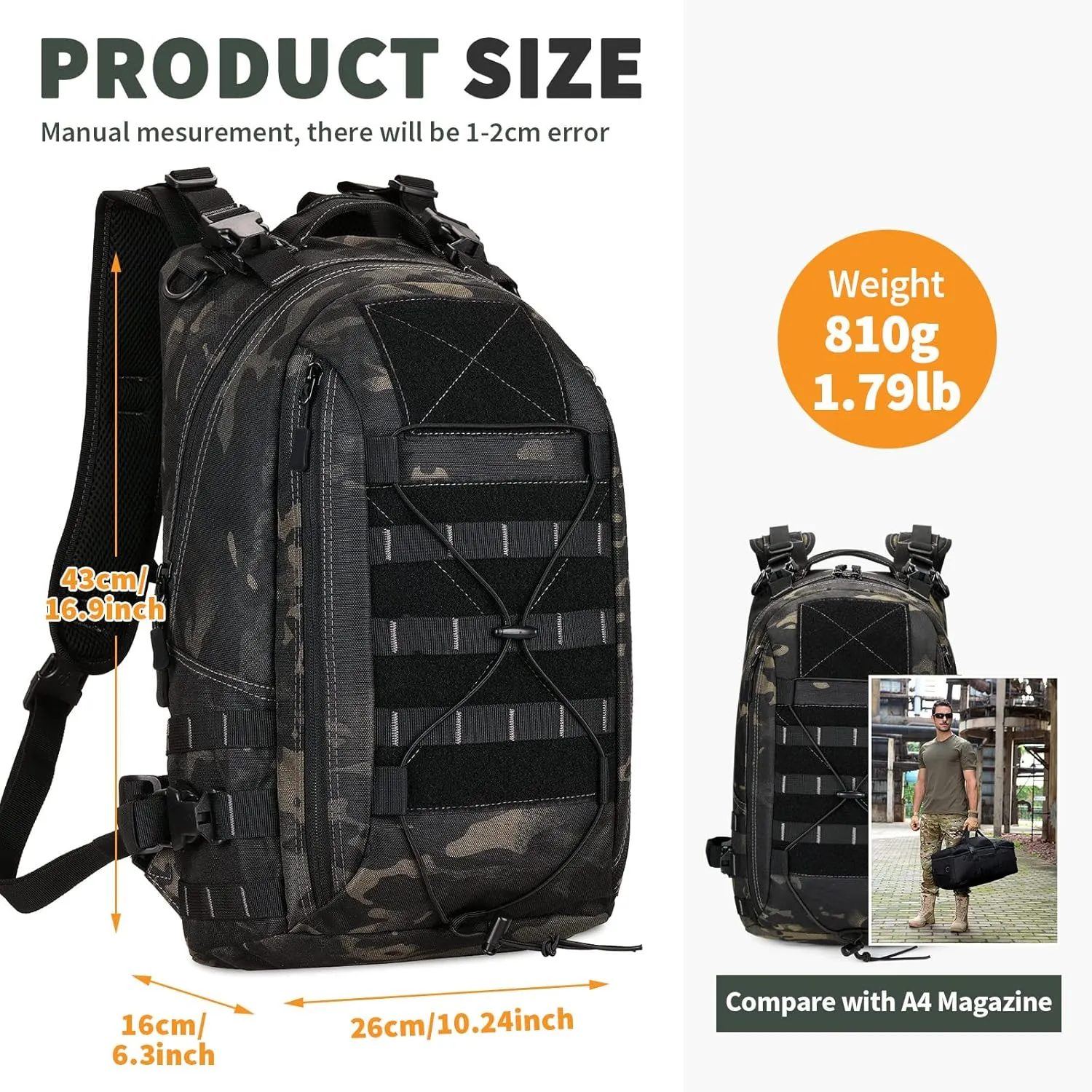 HUNTVP Military MOLLE Backpack Hunting Rucksack Gear Tactical Backpck Assault Pack Can Attach with the Vest and Belt