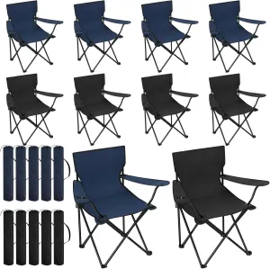 Huwena 10 Pack Folding Camping Chairs Bulk with Carrying Bag Outdoor Portable Lawn Lightweight Collapsible Beach Chairs with Mesh Cup Holder for Fishing, Picnic, Travel, Hunting, Hiking (Black, Blue)