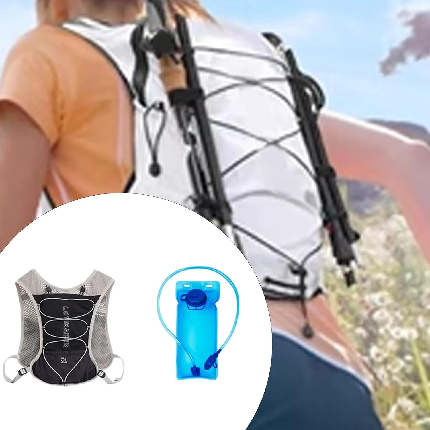 Hydration Backpack Hydration Pack with 2L Hydration Bladder Reflective Lightweight Vest Water Daypack for Mountain Climbing