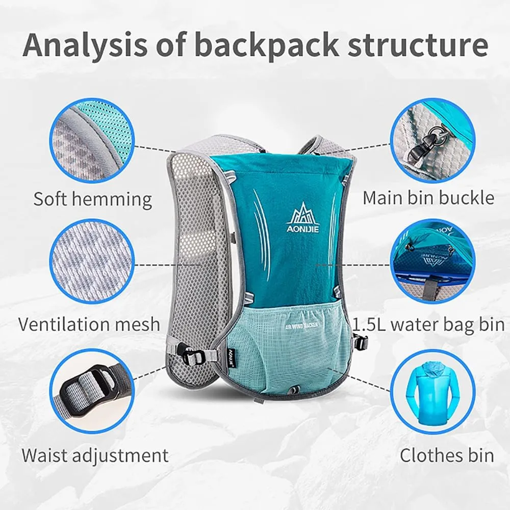 Hydration Backpack Vest, 5L Breathable and Lightweight Multifunctional Camping Backpack for Triathlon Marathon Hiking Cycling Climbing Running