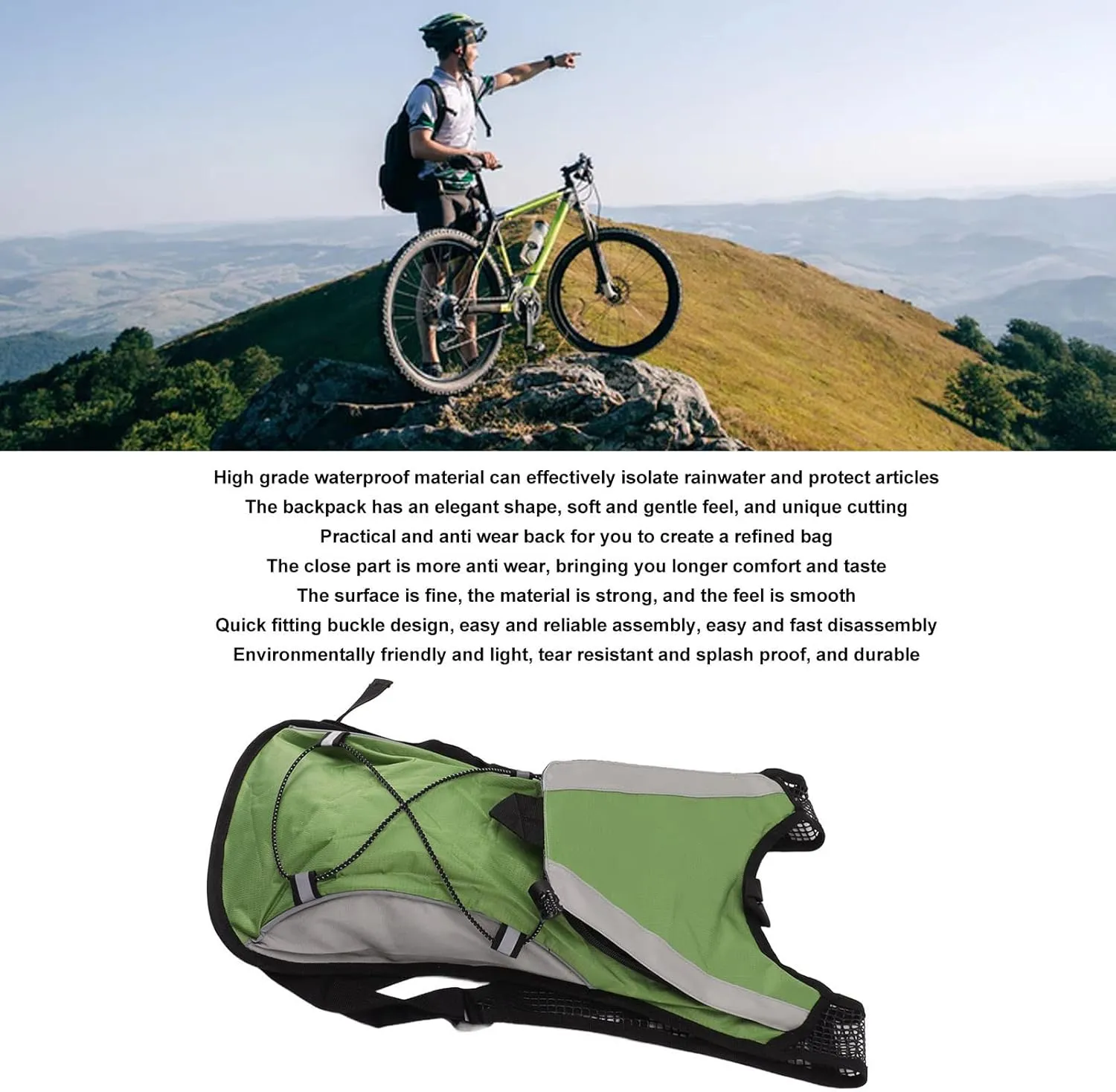 Hydration Pack Backpack 5L Pressure Resistant Bicycle Backpack with Riding Water Bag, Ideal for Outdoor Hiking, Climbing, Running, Cycling(green)
