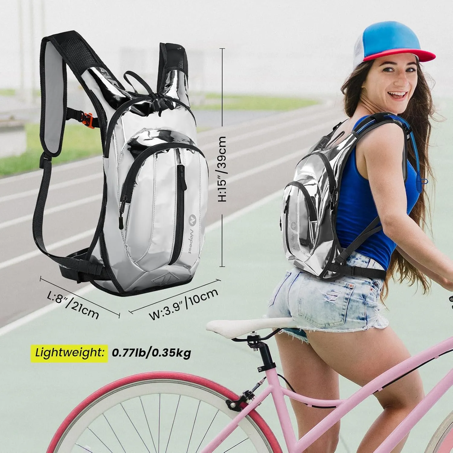 Hydration Pack Backpack for Women & Men, Lightweight Water Backpack with 2L Water Bladder for Hiking Cycling Running Biking