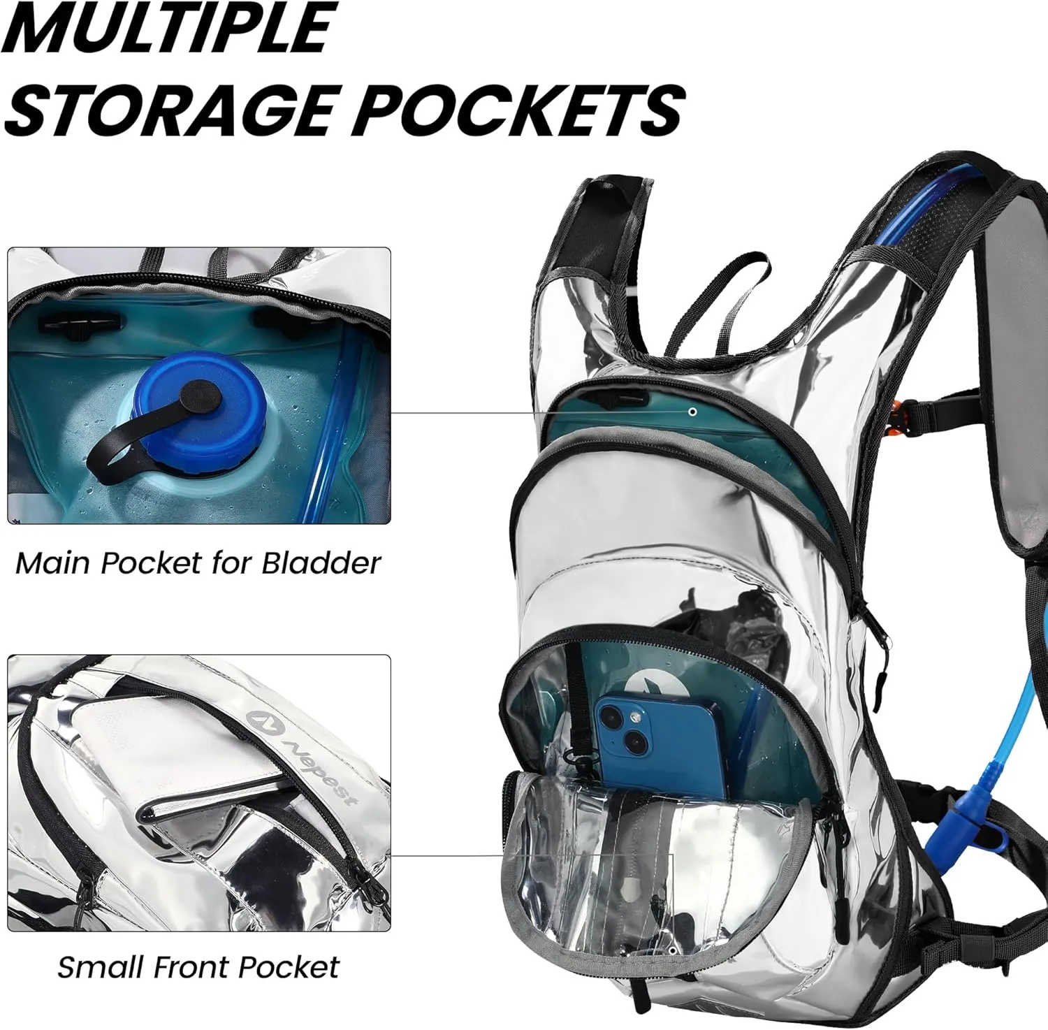 Hydration Pack Backpack for Women & Men, Lightweight Water Backpack with 2L Water Bladder for Hiking Cycling Running Biking