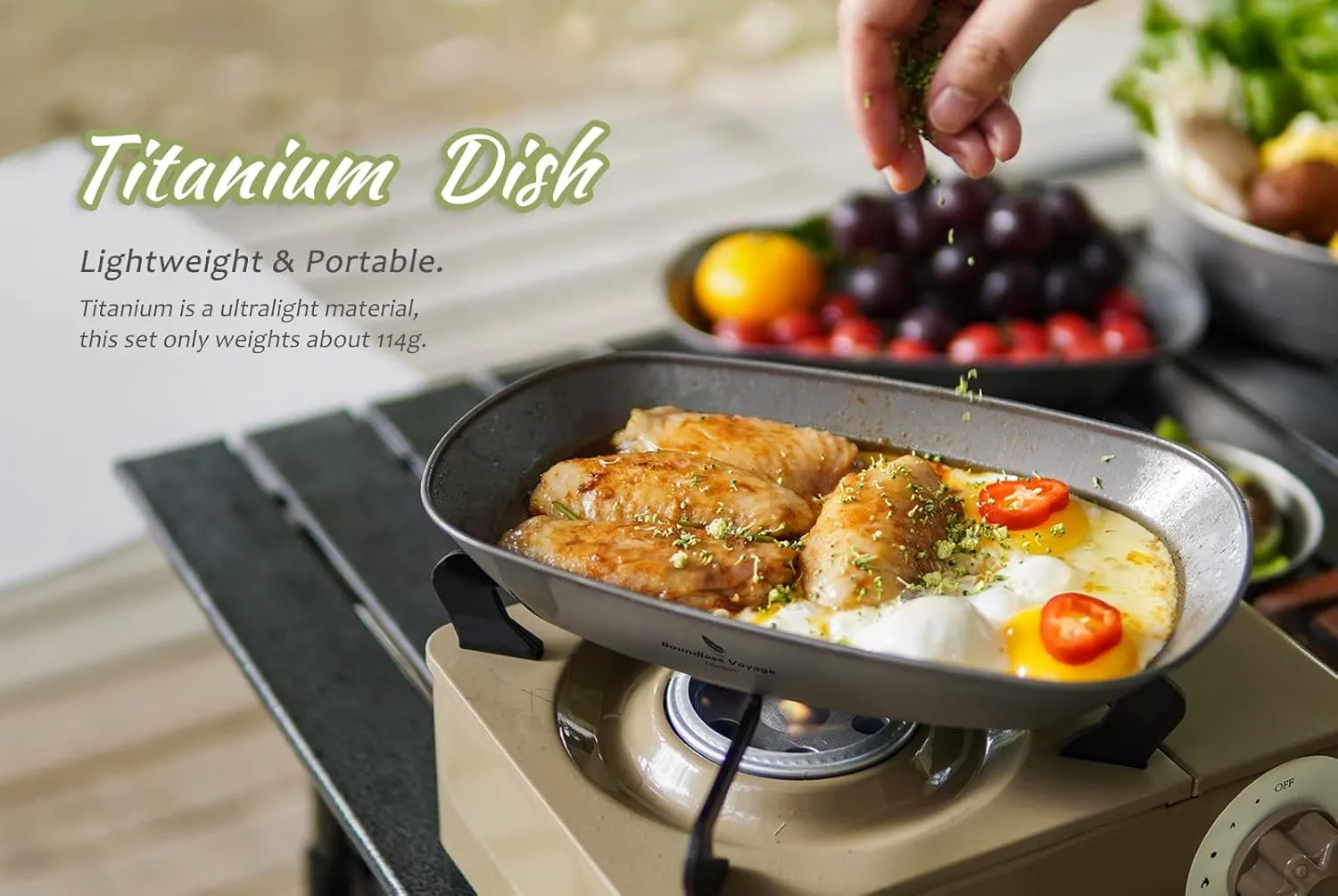 iBasingo 9.84 in Titanium Dinner Plates Camping Metal Service Dishes Lightweight Portable Outdoor Indoor Single-layer Durable Bread Dessert Vegetables Fruit Chips Kitchen Tableware Ti1114T-L