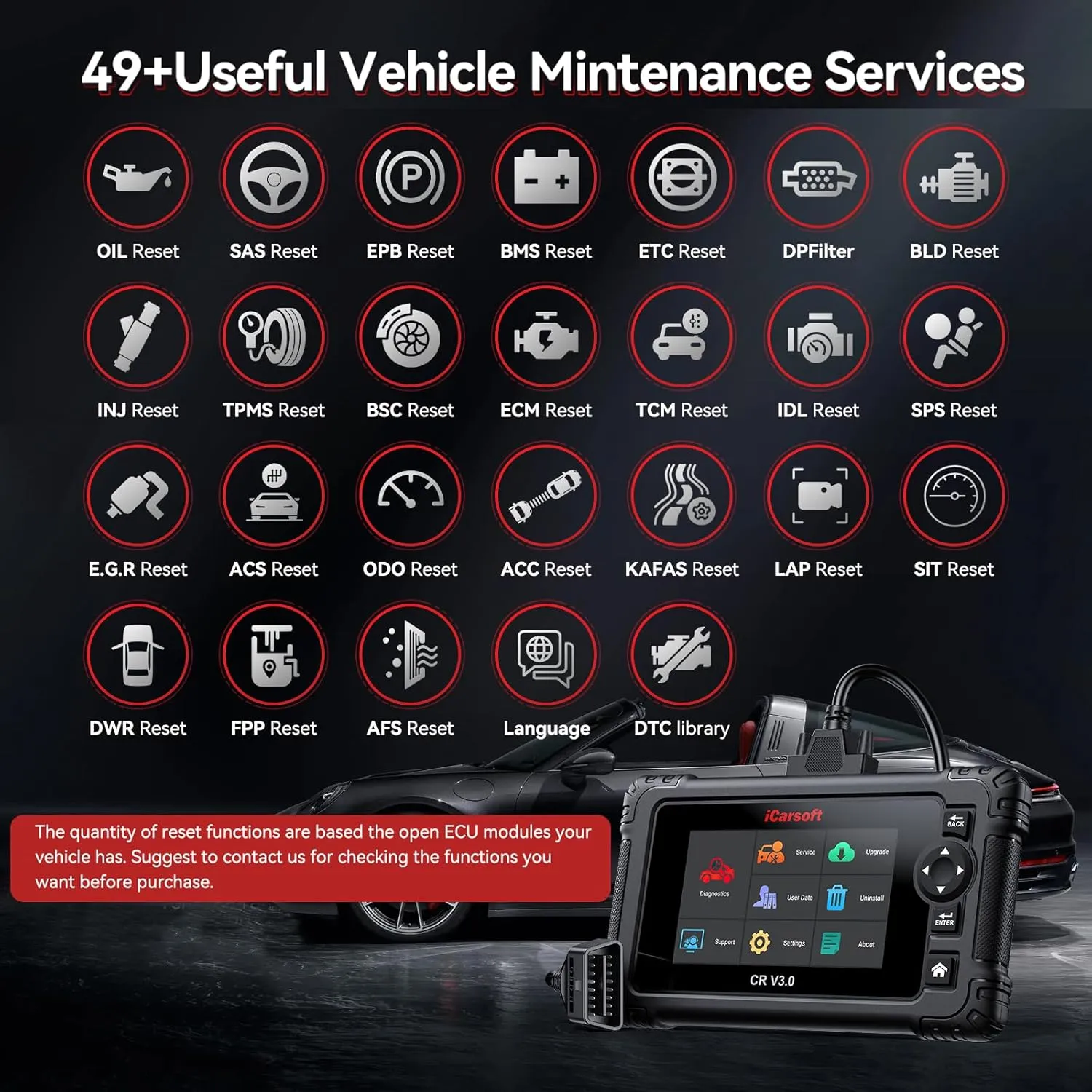 iCarsoft CR V3.0 (2025) Scan Tool Bidirectional OBD2 Scanner Diagnostic Tool 45 Reset,All System Diagnose, Active Test, Battery Test for All Cars-10 Free Diagnostic-Software Installation