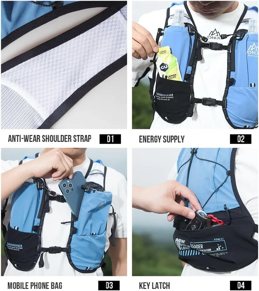 ICE FLAME Hydration Backpack Vest, 5L Multifunctional Outdoor Running Backpack fit 6.8 Inches Phone for Marathon Training, Hiking, Trail and Walking