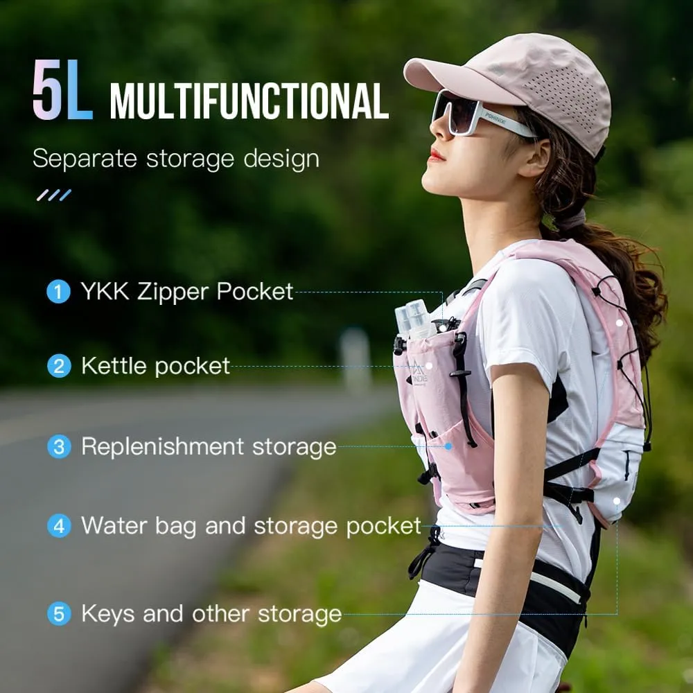 ICE FLAME Hydration Backpack Vest, 5L Multifunctional Outdoor Running Backpack fit 6.8 Inches Phone for Marathon Training, Hiking, Trail and Walking