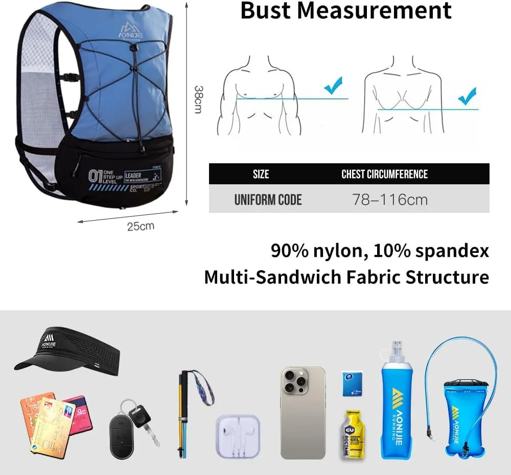 ICE FLAME Hydration Backpack Vest, 5L Multifunctional Outdoor Running Backpack fit 6.8 Inches Phone for Marathon Training, Hiking, Trail and Walking