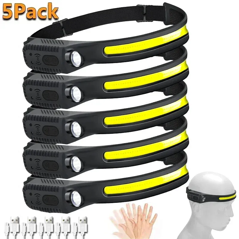 Induction LED Headlamp COB Wide Beam Sensor USB Rechargeable Fishing Light