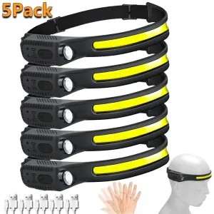 Induction LED Headlamp COB Wide Beam Sensor USB Rechargeable Fishing Light