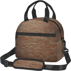 Industrial Brick Wall Background Print Lunch Bag Tote Reusable Lunch Box Container with Shoulder Strap Work Picnic Adult