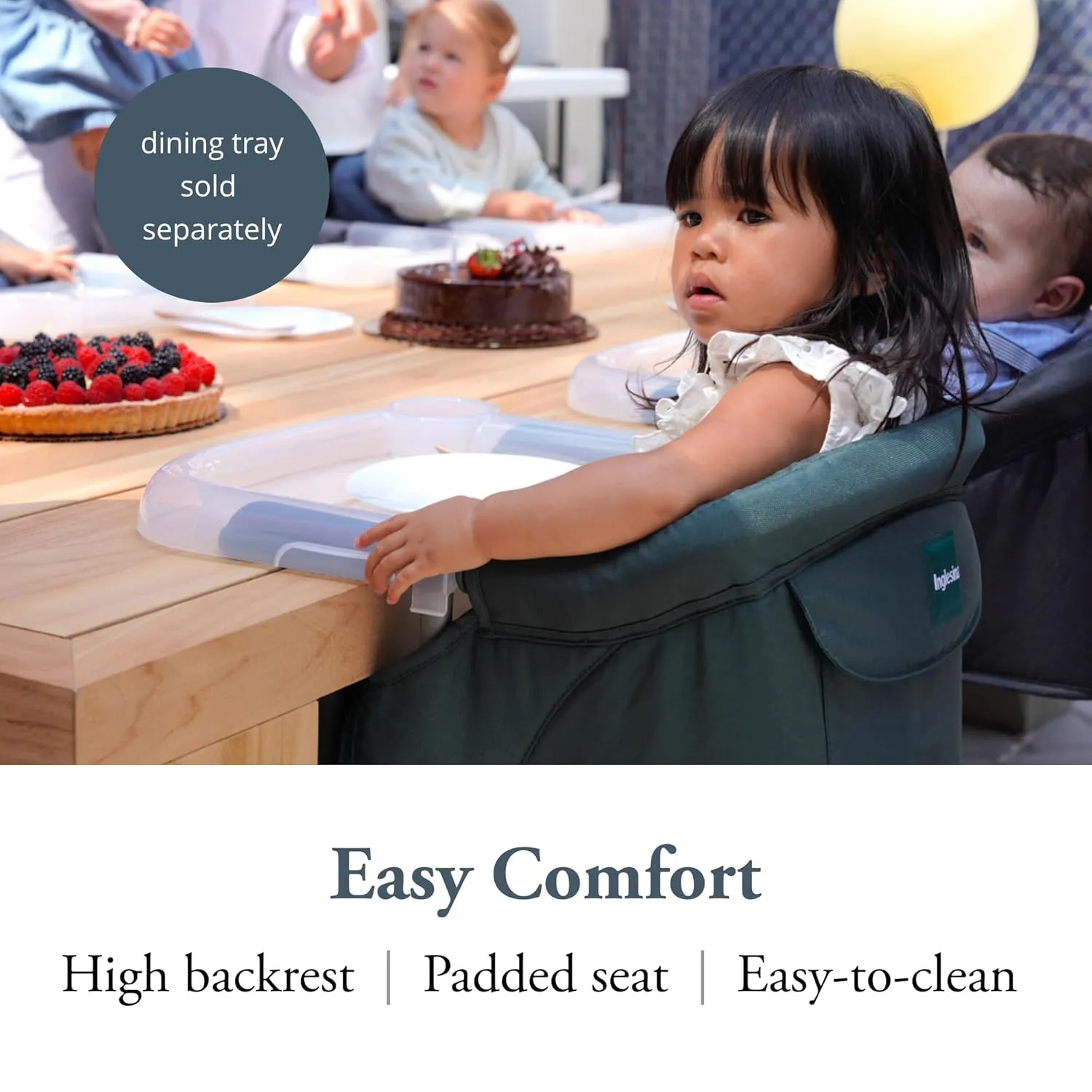 Inglesina Fast Table Chair, Dark Green - Portable Baby High Chair - for Babies & Toddlers up to 37 lbs - Collapsible - Fits Tables 0.8'' to 3.5'' Thick - Compact & Easy to Use - Travel Bag Included
