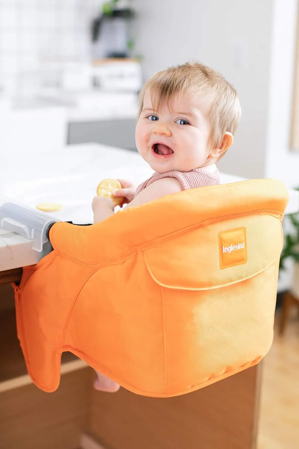 Inglesina Fast Table Chair - Orange   Fast Dining Tray - Portable High Chair for Baby & Toddlers, Infant 6-36 Months - Fits Tables 0.8'' to 3.5'' - Collapsible and Compact Design - Carry Bag Included