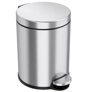 iTouchless SoftStep 1.3 Gallon Small Round Bathroom Trash Can with Removable Inner Bucket and AbsorbX Odor Filter, Stainless Steel, 5 Liter Step Pedal Garbage Bin for Bedroom, Office Cubicle