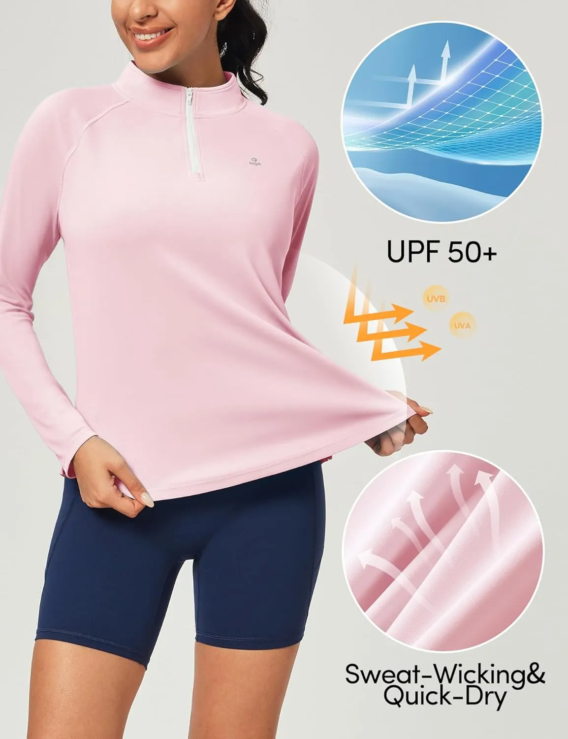 IUGA Rash Guard for Women UPF 50  Golf Shirts for Woman UV Protection Shirts Quarter Zip Workout Shirt
