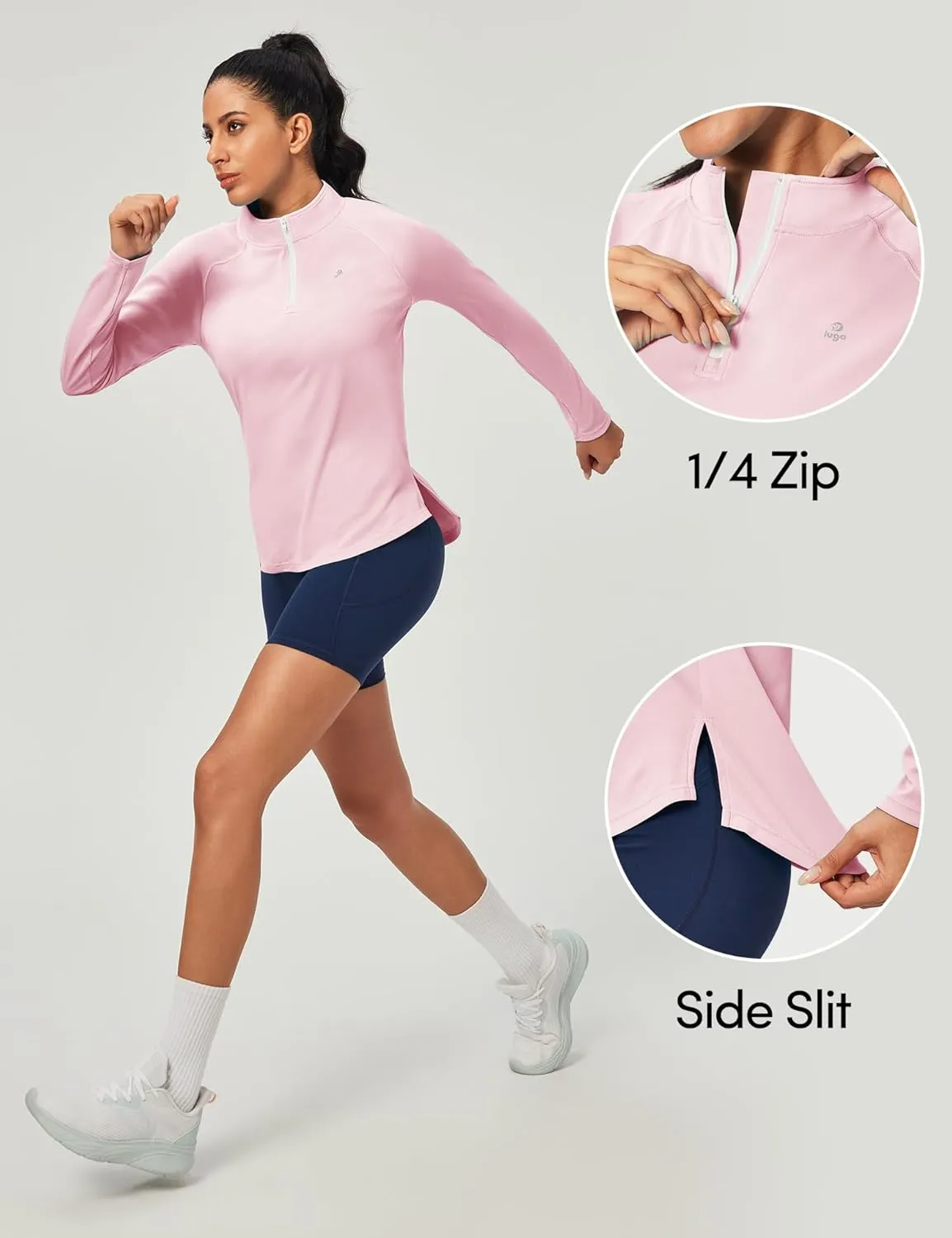 IUGA Rash Guard for Women UPF 50  Golf Shirts for Woman UV Protection Shirts Quarter Zip Workout Shirt