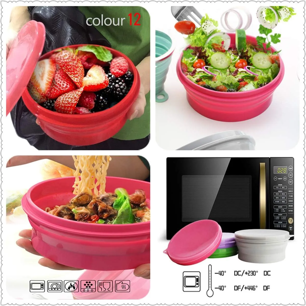 IYYI ME.FAM Silicone Collapsible Bowl with Lid - 800ML Folding Travel Bowl for Camping, Hiking - Heat Resistant