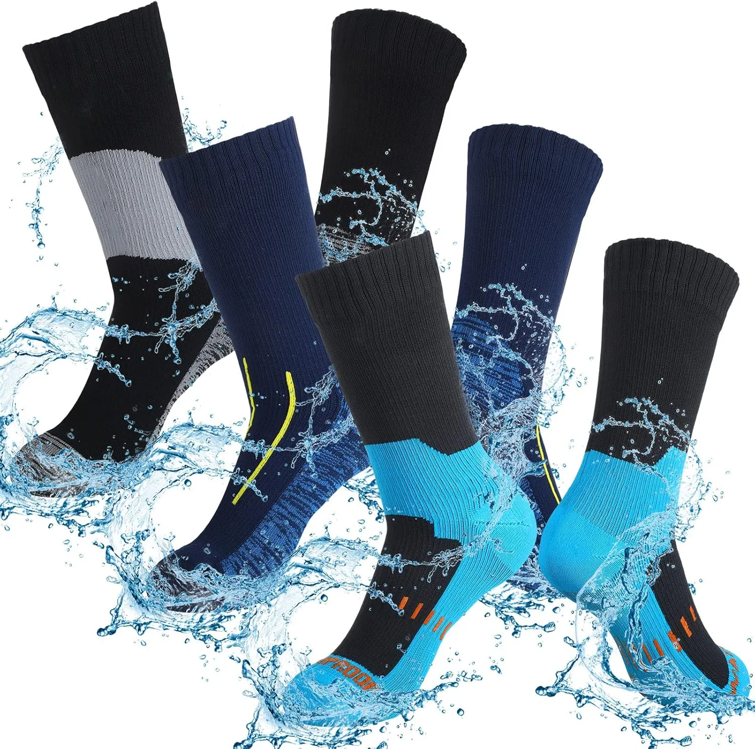 Janmercy 3 Pairs Unisex Waterproof Socks Breathable Knit Socks for Men Women for Hiking Wading Running Skiing, 3 Colors