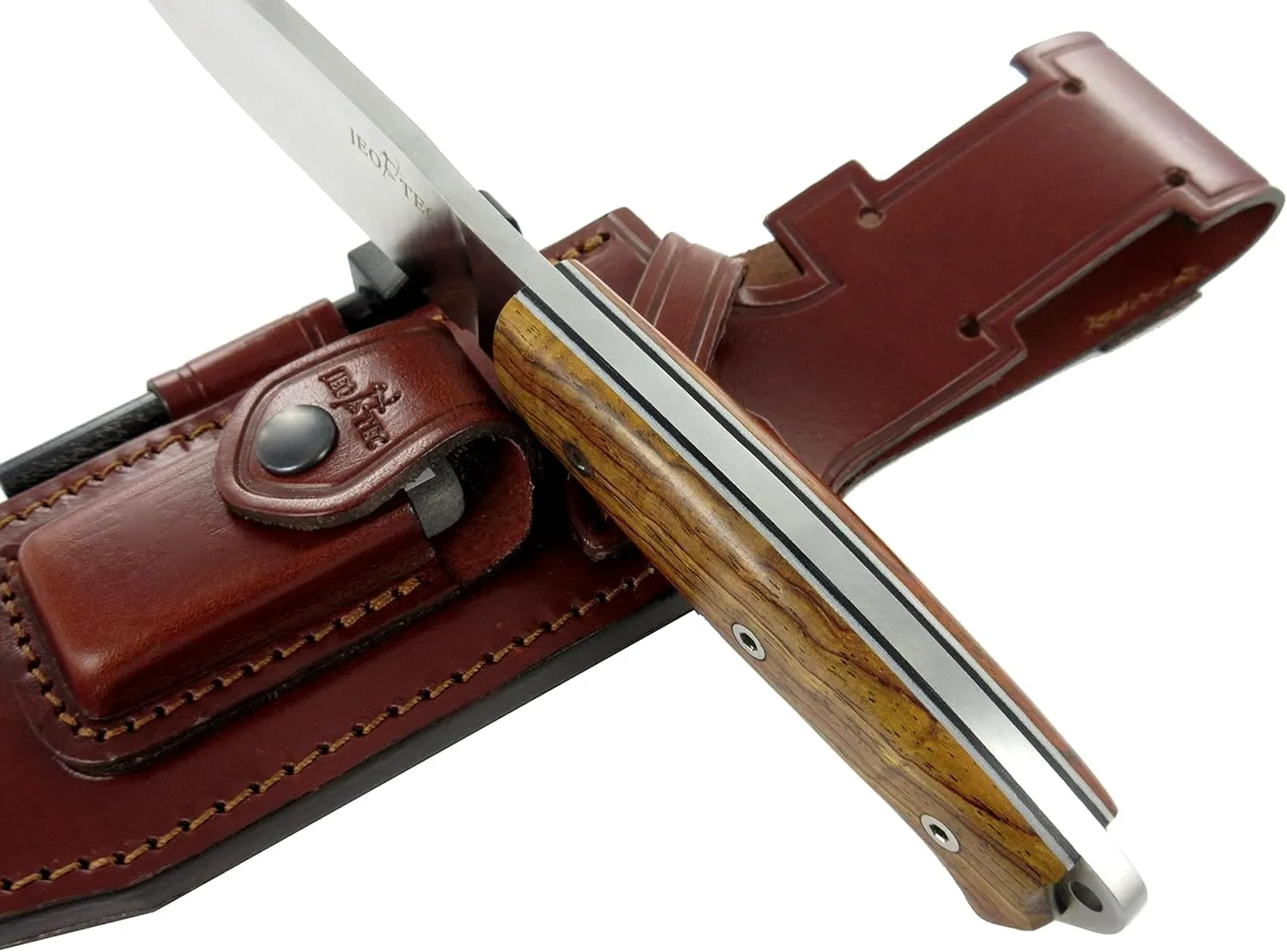 JEO-TEC Nº1 Bushcraft Full Tang Knife for Survival Camping Hunting Fishing and outdoor adventure - 4.5" Fixed Blade BÖHLER N690C Stainless Steel - Leather Sheath Firesteel - Handmade