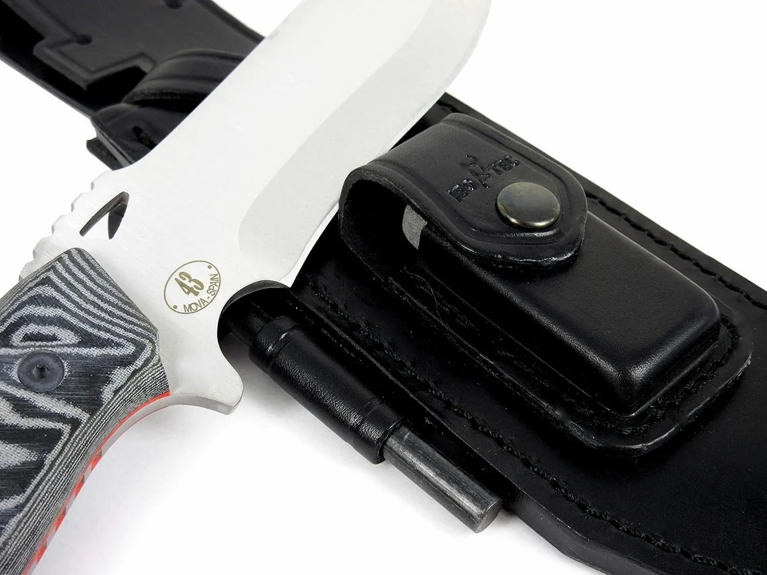 JEO-TEC Nº43 Full Tang Bushcraft Survival Hunting Knife with Sheath - MOVA Stainless Steel - 11" Fixed Blade Knife with Sharpener & Fire Starter for Camping and Outdoor