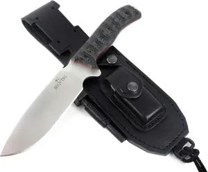 JEO-TEC Nº7 Full Tang Knife for Bushcraft Survival Hunting Camping Fishing, 10.25" Overall Length, BÖHLER N690C Stainless Steel, Leather Sheath, Sharpener Stone & Firesteel - Handmade