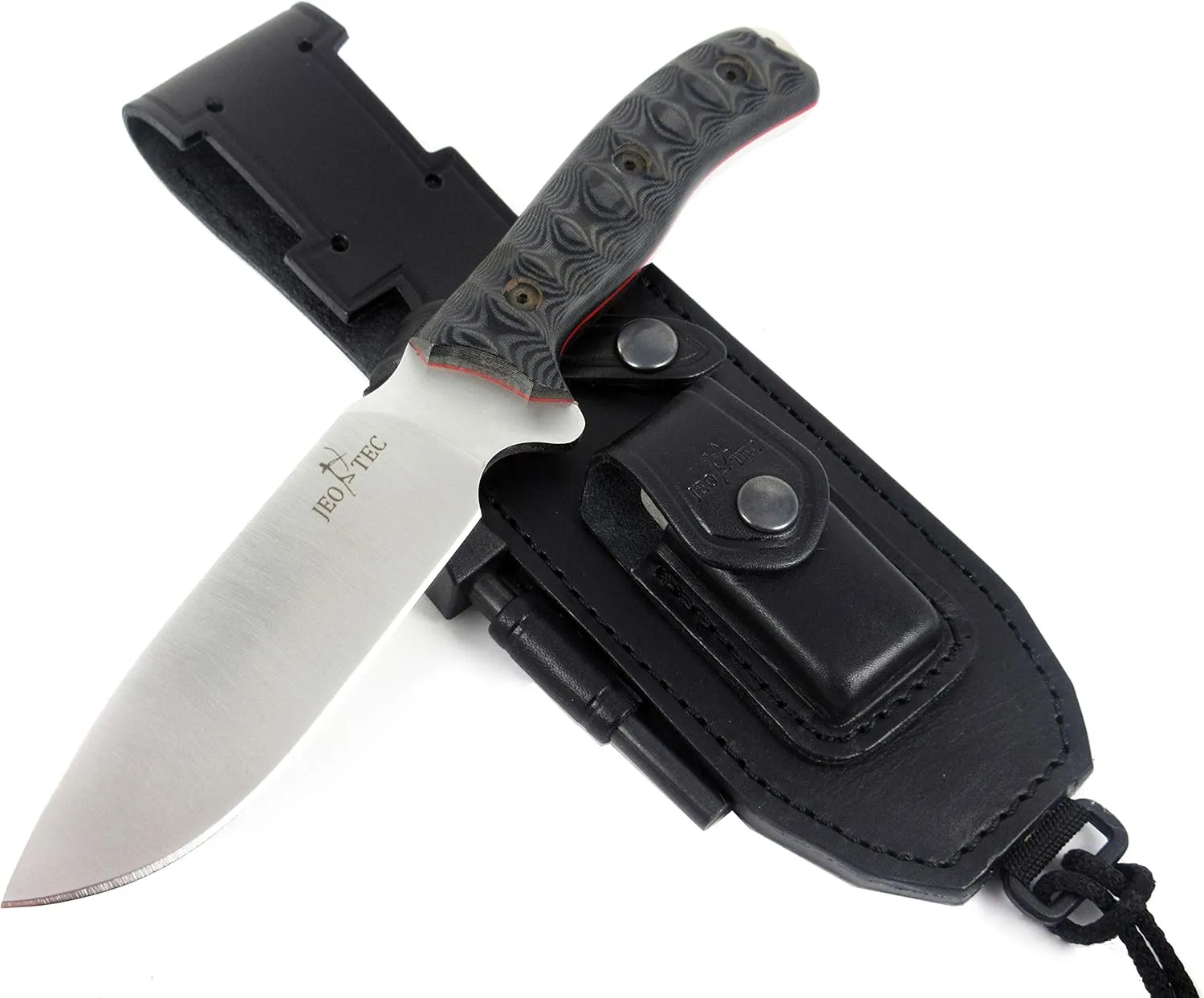 JEO-TEC Nº7 Full Tang Knife for Bushcraft Survival Hunting Camping Fishing, 10.25" Overall Length, BÖHLER N690C Stainless Steel, Leather Sheath, Sharpener Stone & Firesteel - Handmade